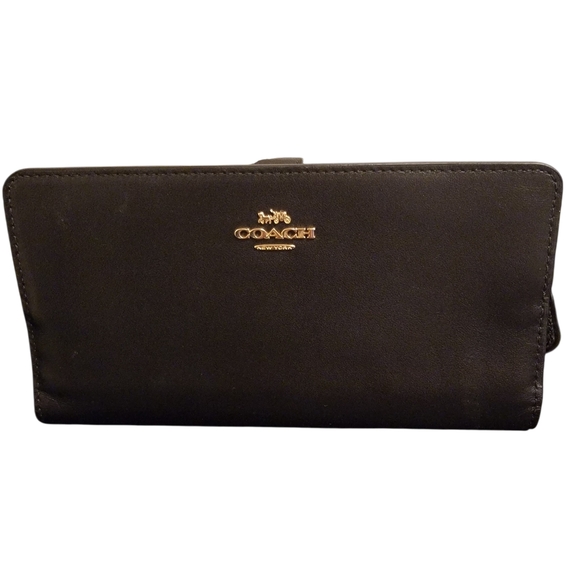 Coach Handbags - Coach Black Leather Zip Wallet with Gold Logo